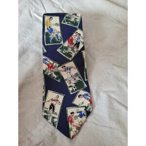 Vtg Novelty Silk Necktie Soccer Football Trading Card Collage 58" x 3.5"